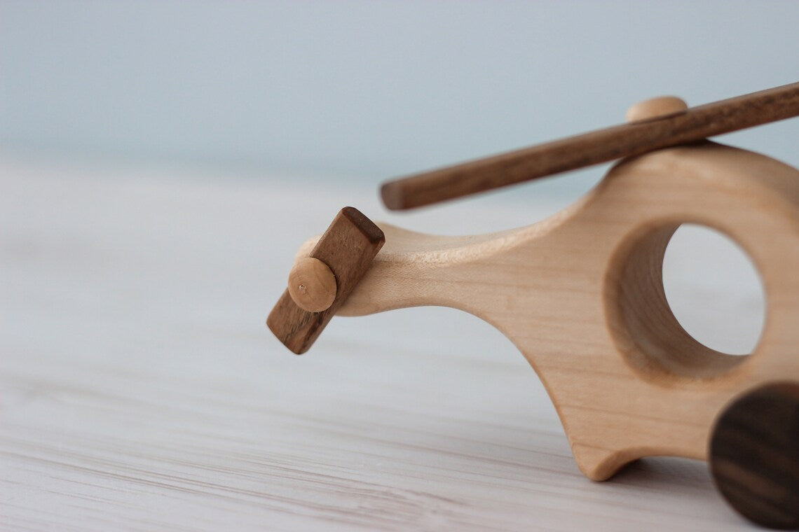 Handmade Wooden Helicopter Toy - Artisan Alder & Pear Montessori Vehicle