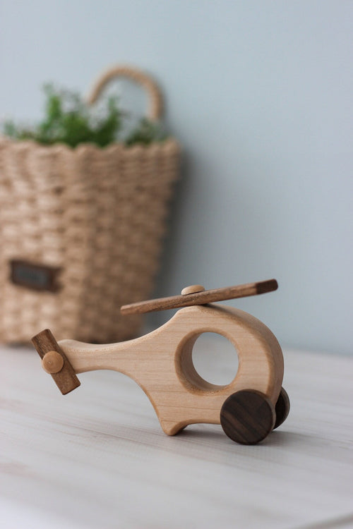 Handmade Wooden Helicopter Toy - Artisan Alder & Pear Montessori Vehicle
