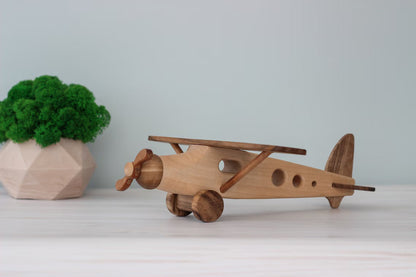 Handcrafted Wooden Airplane Toy - Artisan Ash & Walnut Montessori Plane