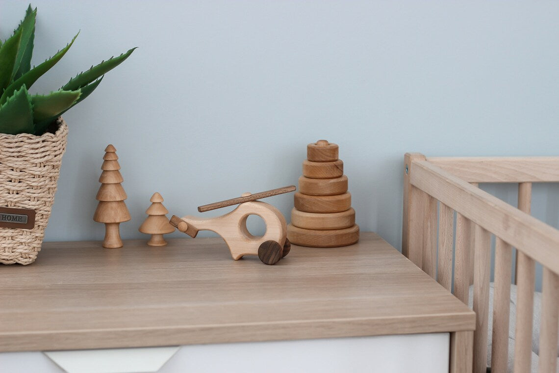 Handmade Wooden Helicopter Toy - Artisan Alder & Pear Montessori Vehicle