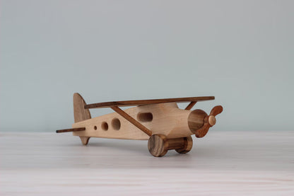 Handcrafted Wooden Airplane Toy - Artisan Ash & Walnut Montessori Plane